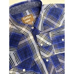 Cowboy Legend Mens XL Blue Plaid Western Snap Long Sleeve Shirt Pearl Snap Yoke